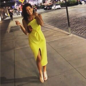 Yellow one shoulder dress with side cutout